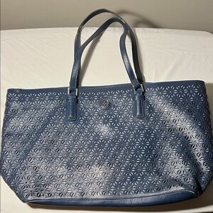 Tory Burch Blue Floral Cut-Out Tote